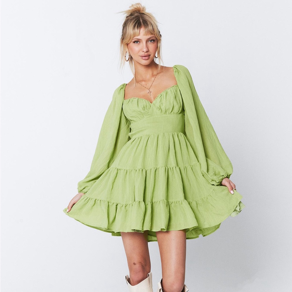 Princess Polly Danny Long Sleeve Mini Dress Green Size 8 - Picture 12 of 12